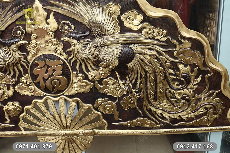 tranh quạt song phụng chầu ph&uacute;c